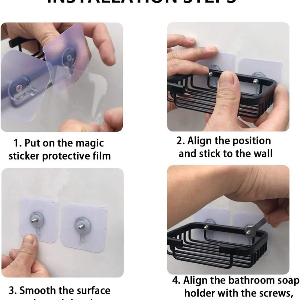 Bathroom Soap Aluminium Adhesive Shower Dish Sponge Holder Black